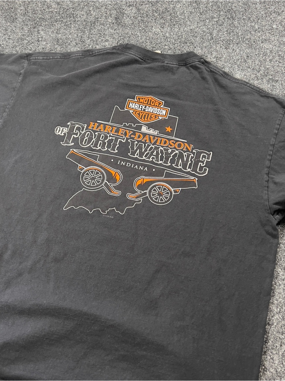 Harley Davidson Fort Wayne Indiana Mens 2XL Faded Black Graphic Tee